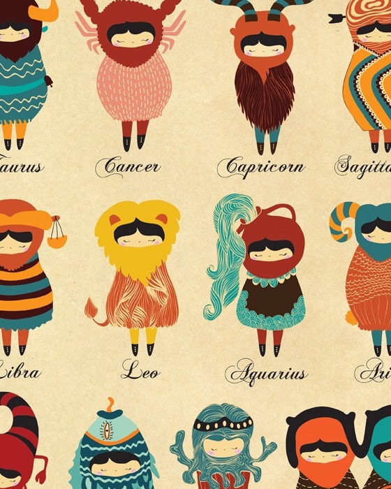 Astrological Signs Illustration Astrology Print Art Zodiacs Etsy UK