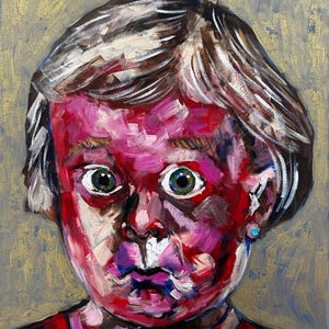 Original Acrylic Portrait Painting Of Child With Eyes Wide Open
