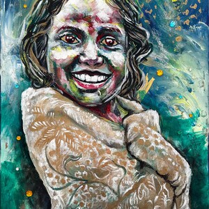 Modern Expressionist Acrylic Portrait Painting Of Girl On Canvas