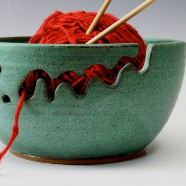 Ceramic Yarn Bowl - Knitting Bowl Weathered Pattina Green  Regular Size CUSTOM ORDER