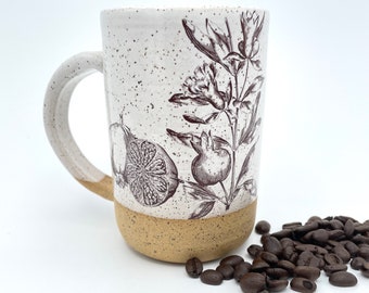 Handmade Artisan Mug with Vintage  Botanical  Illustration