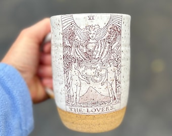 Handmade Artisan Mug with The Lovers from the Tarot