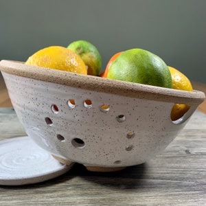 Ceramic Berry Bowl and Plate Set -  Colander  Farmhouse White-Medium