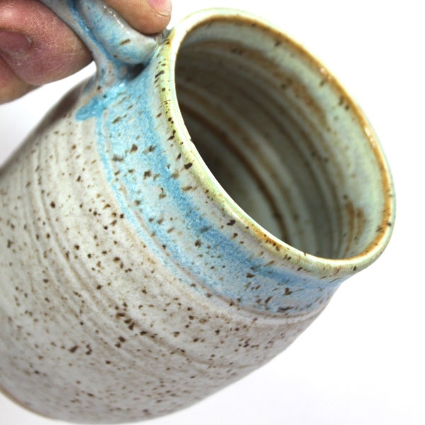 Ceramic Mug  - Turquoise and Matt Cream on speckled clay with Thumb Rest  IN Stock ready to ship