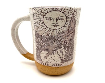 Handmade Artisan Mug with the Sun and Moon Tarot Cards