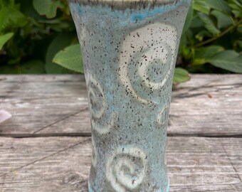 Fluted vase win weathered Green and Cream with swirls