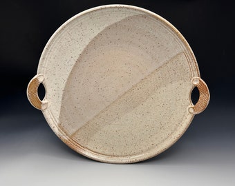 Large Serving Platter with handles in soft parchment and sand tones