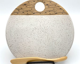 Cheese Stone horizontal reeds Pattern - Charcuterie, Tapas Plate - Natural Clay