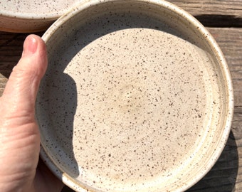 Ceramic Coupe Tray  Set - shallow bowl  - tray in a satin speckled cream Nested Set of 3