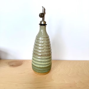Olive Oil Bottle with ridges in Soft Moss and Cloud