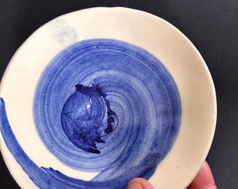 Small Dessert Plates in Cream with a brush stroke of Cobalt (Set of 4)