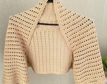 Crochet Cotton Bolero, Lightweight Summer Shrug, Open Front Cardigan, Dress Cover Up