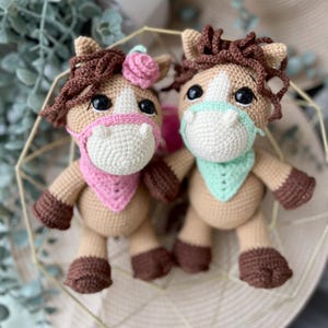 Crochet Horse Toy Set – Handmade Stuffed Animal Couple for Kids – Amigurumi Pony Plush Gift for Baby, Toddler, Nursery Decor or Birthday