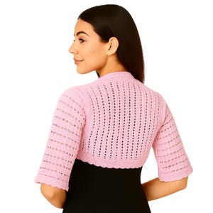 Crochet Cotton Bolero Shrug for Women | Light Pink Handmade Summer Cardigan | Cropped Wedding Cape in Boho Style
