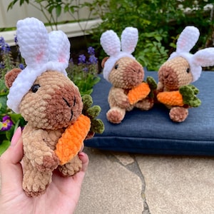 Peluche de capibara, orejas de conejo de capibara, capibaras marrones y zanahoria