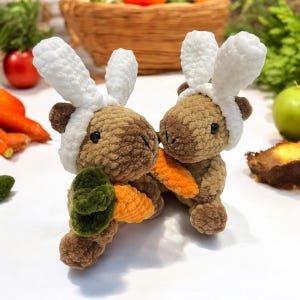 Adorable Crochet Plush Capybara with Bunny Ears and Carrot