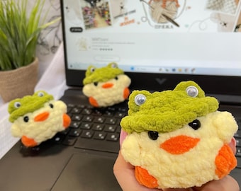 Crochet Duck with Frog Hat: Handmade Plush Toy