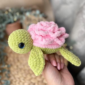 Crochet Rose Turtle Plush: Handmade Kawaii Amigurumi Toy