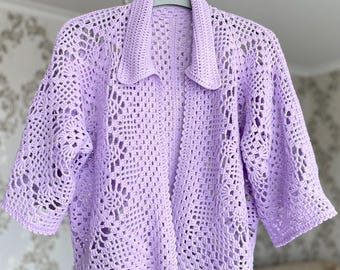 Häkel-Poloshirt Frauen, Spitzen Häkeltop, Sommer Shrug Strickjacke, Boho Häkelbluse, Elegante Leichte Sommer Strickjacke