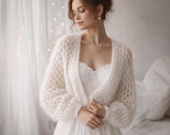 Bolero nupcial de mohair, prenda transparente para bodas, bolero de punto suave, capa romántica y ligera para la novia.