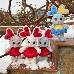 Gehäkelte Hasenpuppen, Valentinstag Geschenk, weiche gehäkelte Kaninchen, Amigurumi Häschen Paar, Stofftier Dekor, süßes Häschen Geschenk