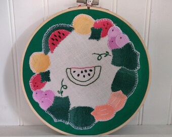 Applique brodée vintage fruit pastèque cerceau art