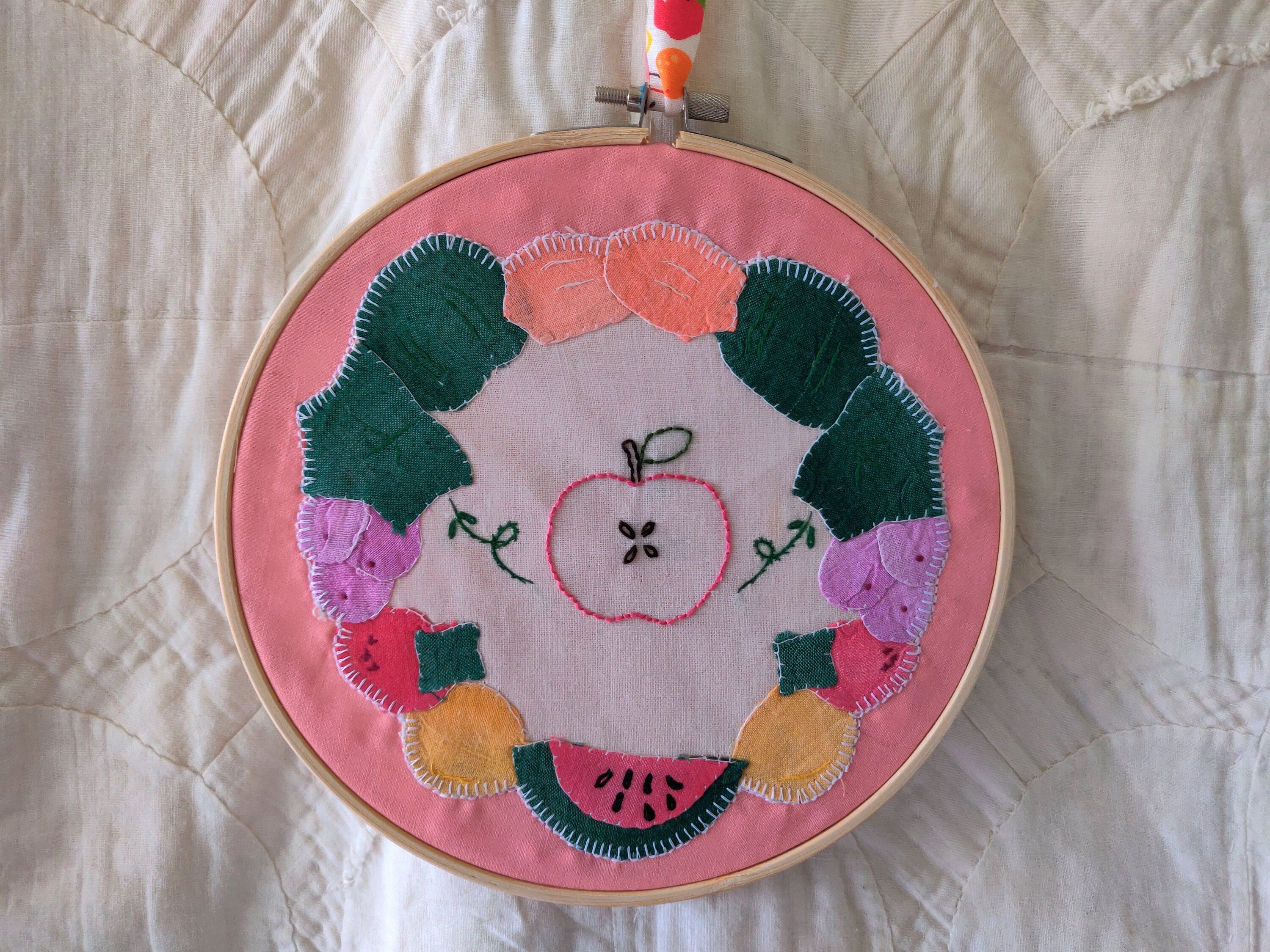 Vintage Applique Embroidered Apple Fruit Hoop Art Etsy