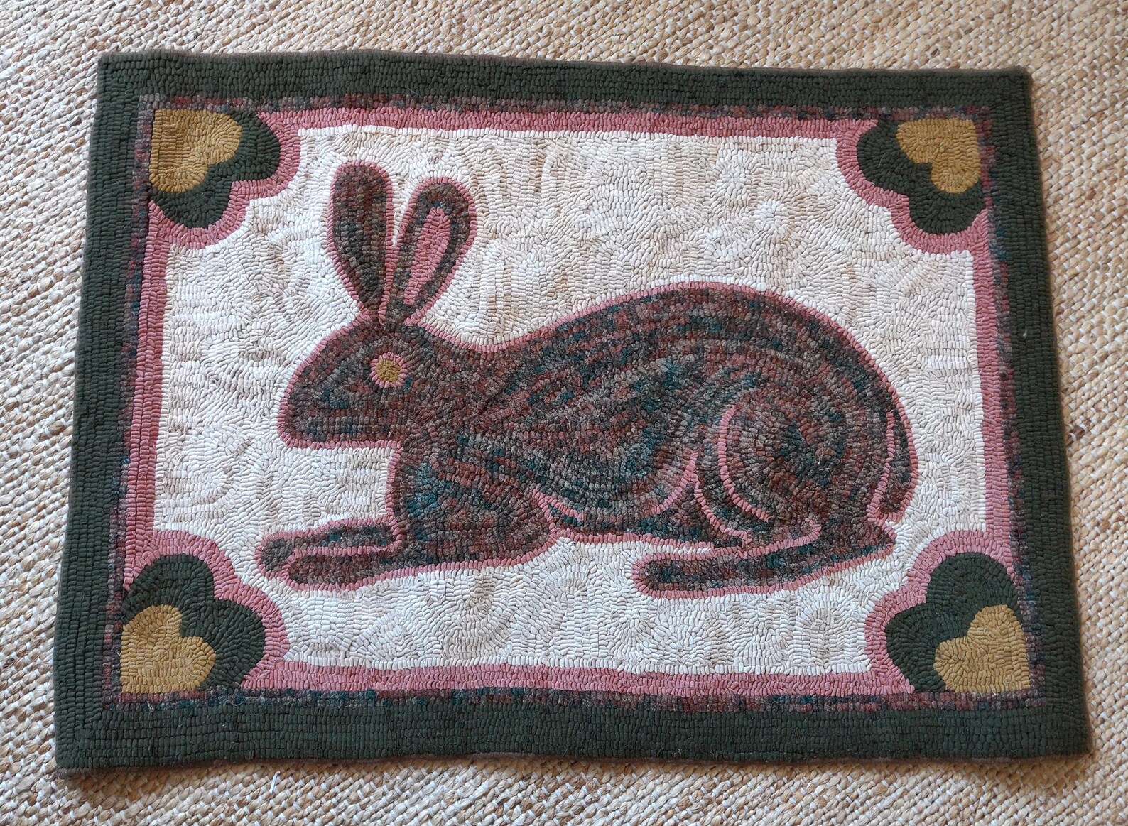 Primitive Wool Rugs Vintage Primitive Hand Hooked Wool Rug With Bunny - Etsy