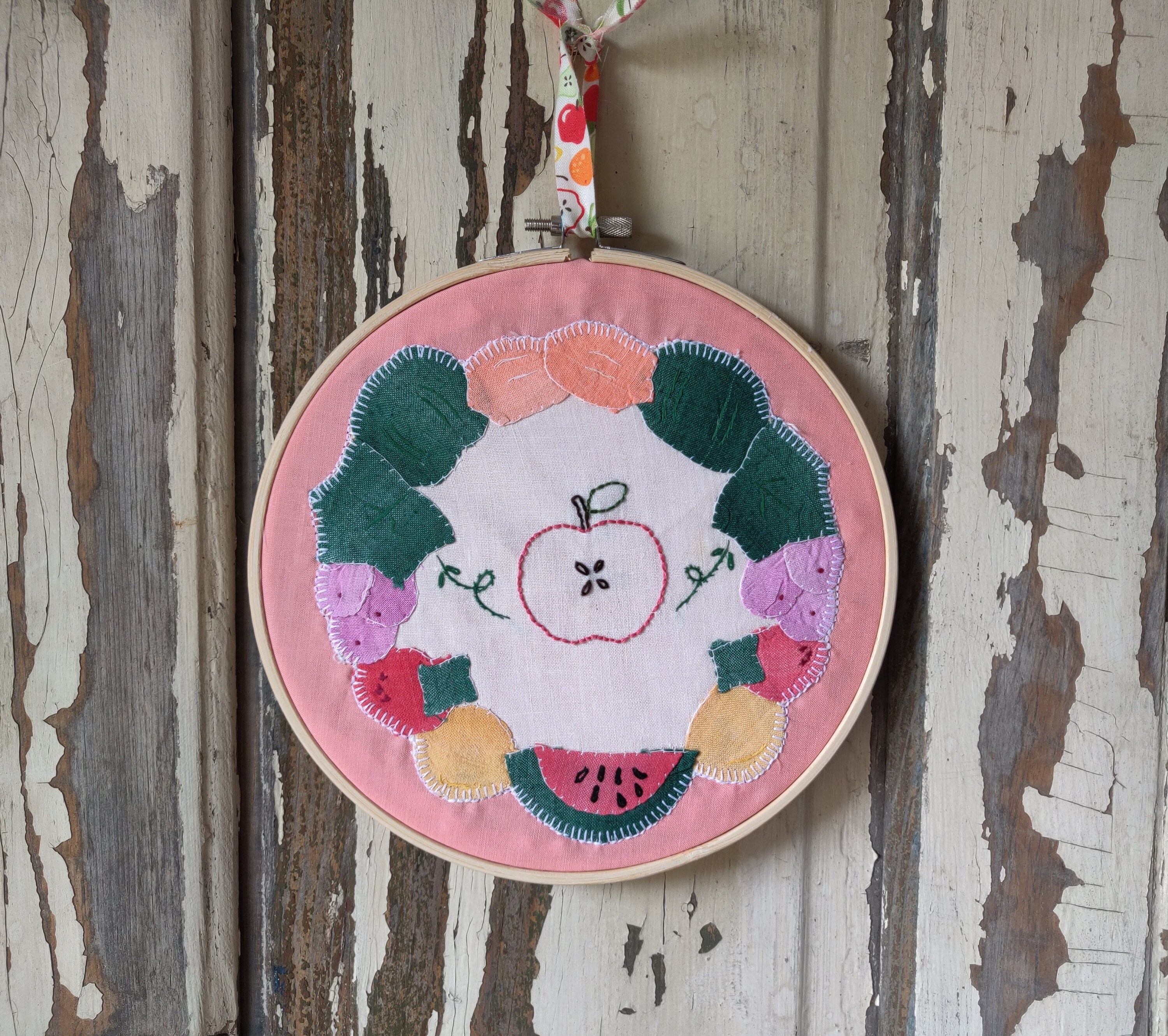 Vintage Applique Embroidered Apple Fruit Hoop Art Etsy