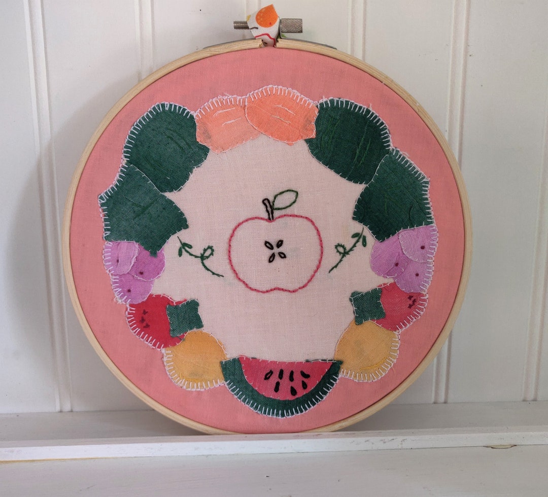 Vintage Applique Embroidered Apple Fruit Hoop Art Etsy