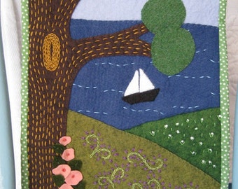 wool  sailboat in the sea wall hanging