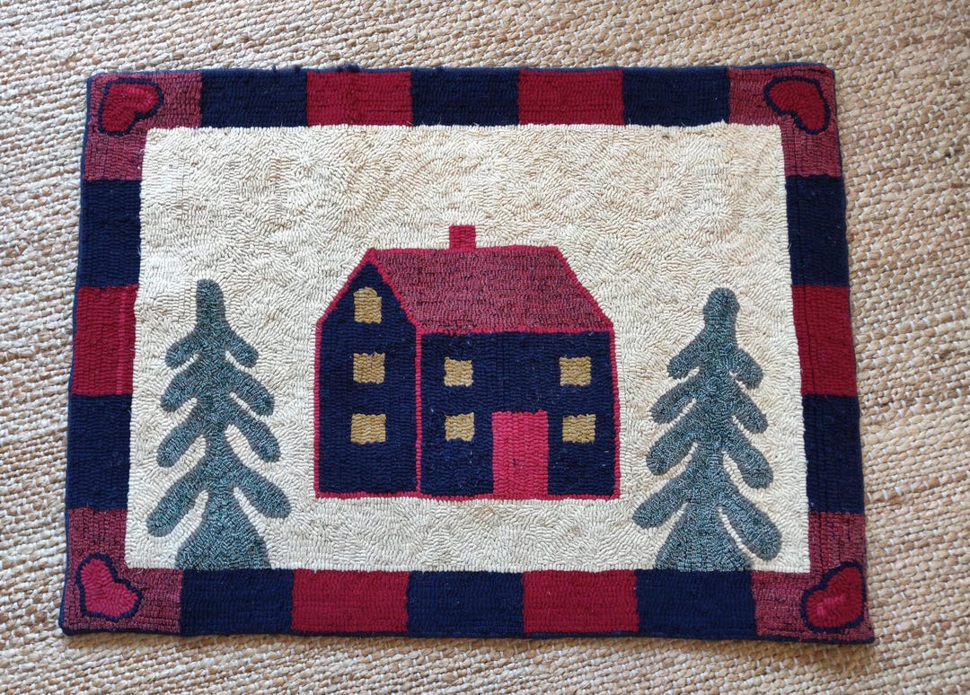 Jane Cook Rug Maker Vintage Hand Hooked Wool Rug With Cottage - Etsy