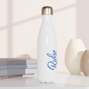 White stainless steel insulated bottle - water bottle 500ml with print &quot;Ruhe&quot;