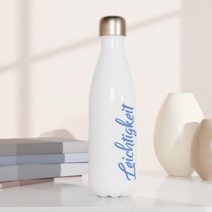 White stainless steel insulated bottle - water bottle 500ml with print &quot;Leichtigkeit&quot;