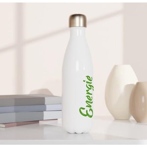 White stainless steel insulated bottle - water bottle 500ml with print &quot;Energy&quot;