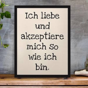 Wallart Positive Affirmations Poster Picture Framed - I love and accept myself as I am - Wall Art - positive beliefs