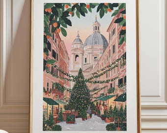 Rom Weihnachtsmarkt Kunstdruck, Italienische Urlaub Dekor, Rom Winter Wand Kunst, Europäische Weihnachtsszene, Italien Reise Poster, Geschenk für Sie