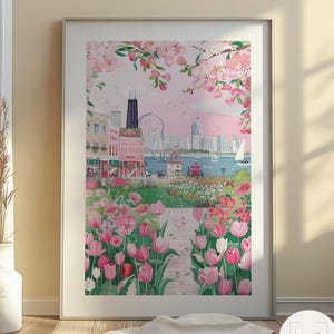 Chicago Wall Art Print - Whimsical Watercolor Skyline Illustration, Lakefront Giclée Poster for Home Decor, Chicago Cityscape Artwork