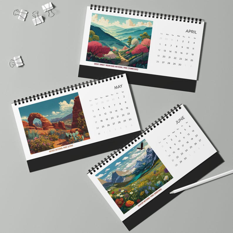 National Parks Desk Calendar 2026/2027, Illustrated U.S. Travel