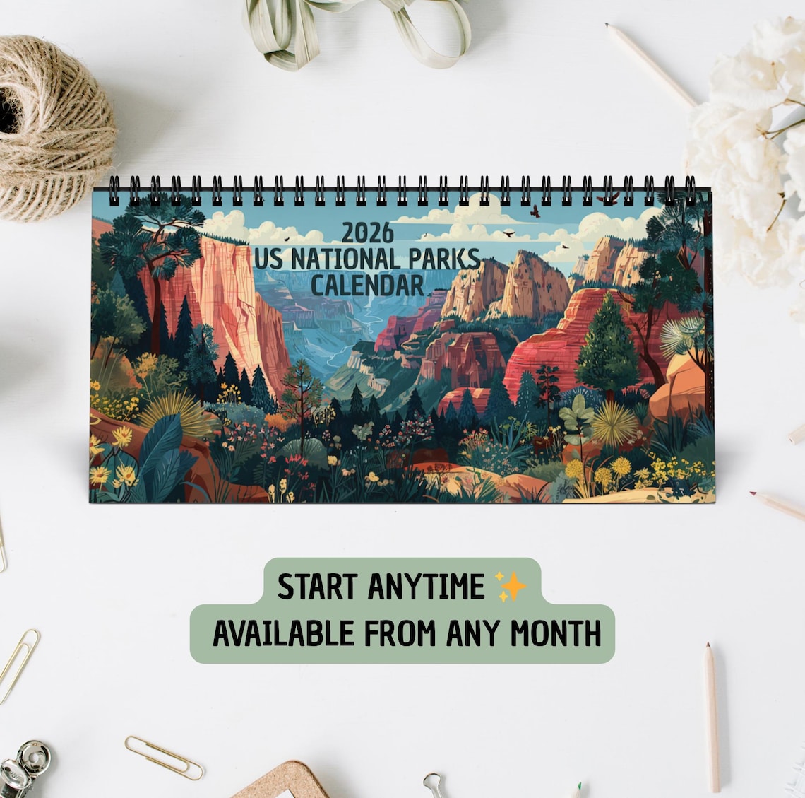 National Parks Desk Calendar 2026/2027, Illustrated U.S. Travel