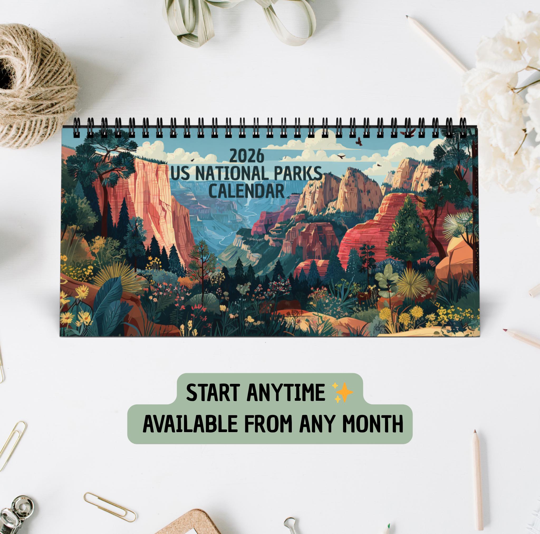 National Parks Desk Calendar 2026/2027, Illustrated U.S. Travel