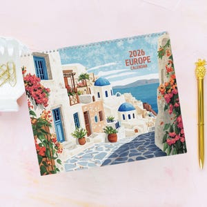 2026 Europe Travel Calendar – Illustrated Monthly Wall Planner, 12-Month Travel Wall Decor & Gift for Vacation Planning - Europe Calendar