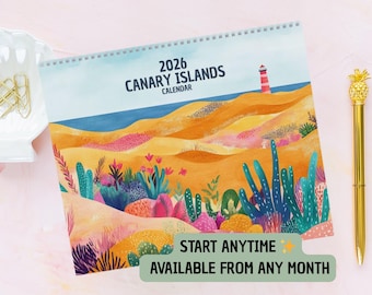2026/2027 Canary Islands Calendar - Travel Calendar - Monthly Calendar - Travel Wall Calendar - 12 Month Calendar - Travel Gift -Wall Decor