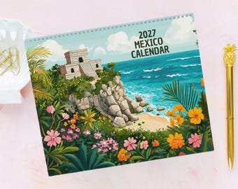 Calendario de pared México 2027 - Calendario de viajes - Calendario mensual - Calendario de pared de viajes - Calendario de 12 meses - Regalo de viaje - Viaje a Cancún