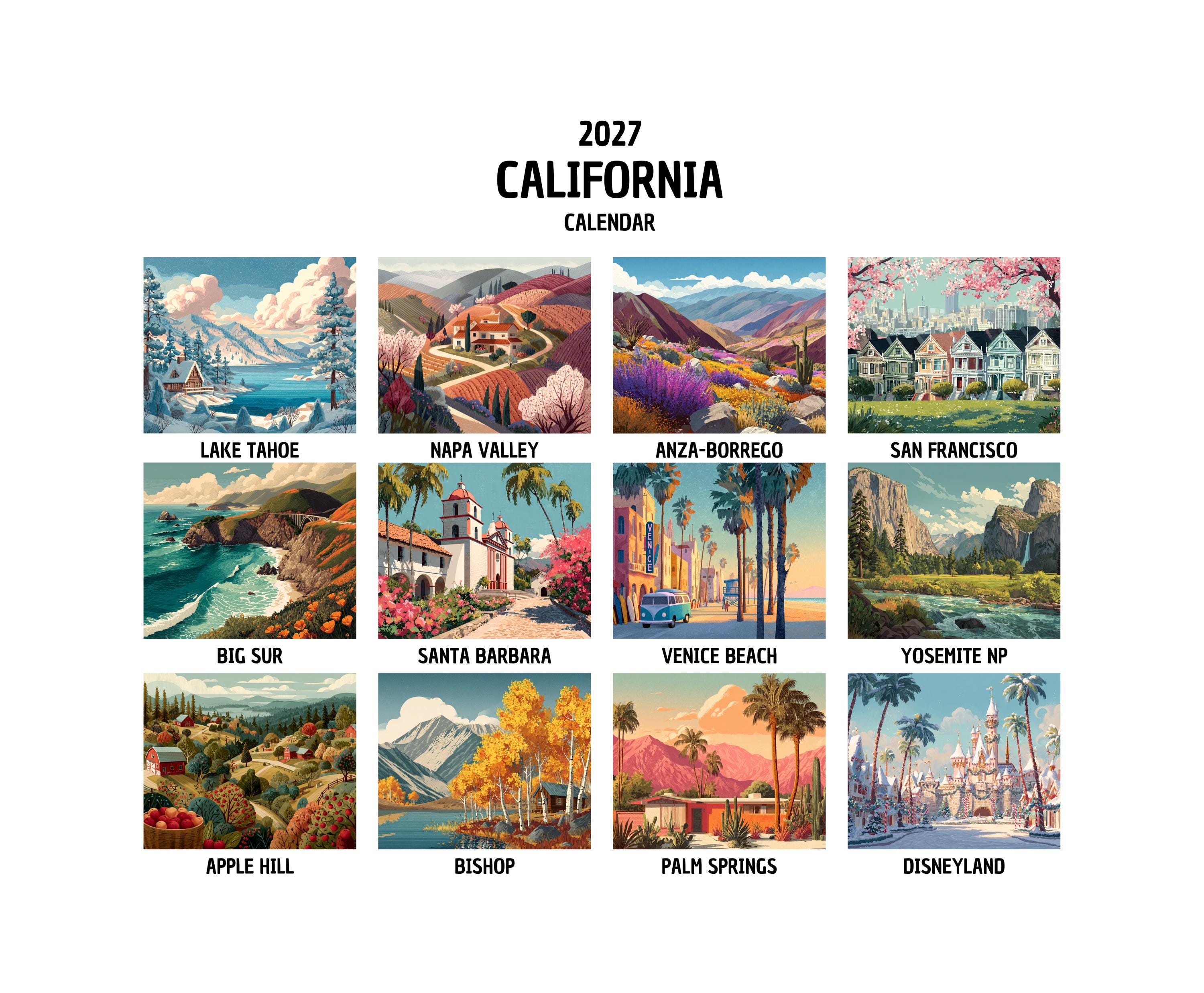 2027 California Travel Calendar - Illustrated California Wall
