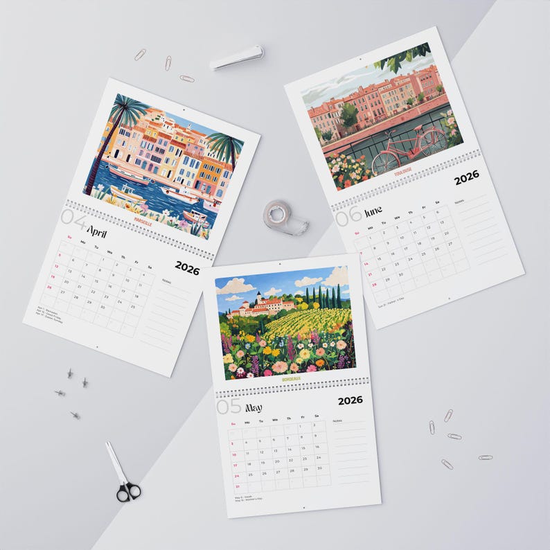 Travel Calendar 2026/2027 France Illustrated Monthly Wall Calendar ...