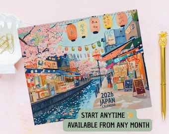 Japan Wall Calendar 2026/2027, Travel Calendar 2026 Japan Monthly Wall Calendar - Illustrated 12 Month Travel Gift, Decor, Japan Lover Gift