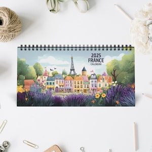 Calendario da tavolo 2025 Francia - Decorazione da scrivania mensile da viaggio, regalo illustrato per viaggiatori, voglia di viaggiare, vacanze, amanti della Francia, amanti di Parigi