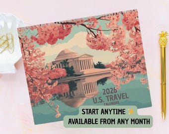 Reiskalender VS 2026/2027 - Geïllustreerde Amerikaanse bezienswaardigheden en landschappen - Grillige kunstkalender aan de muur - Cadeau voor reizigers - Liefhebbers van de VS