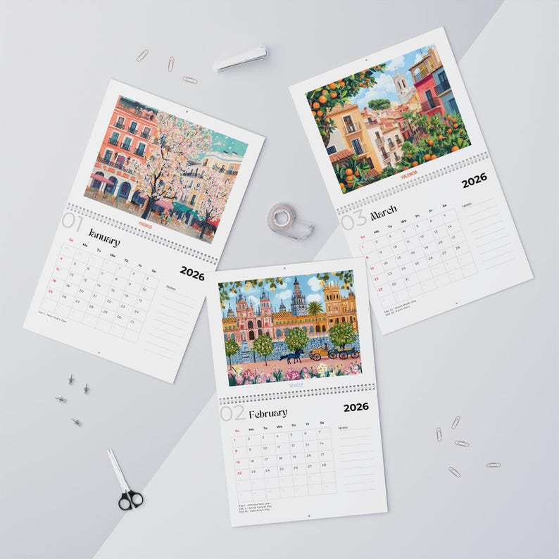 Spain 2026/2027 Travel Calendar, Spain Illustrated Monthly Wall ...